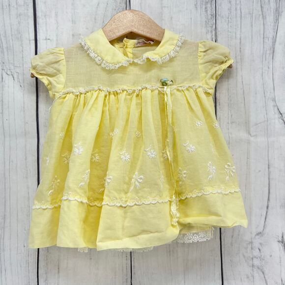 AMERICAN VINTAGE 3-6 Months Young Life Yellow Baby Doll Dress Floral Embroidered - Picture 1 of 9